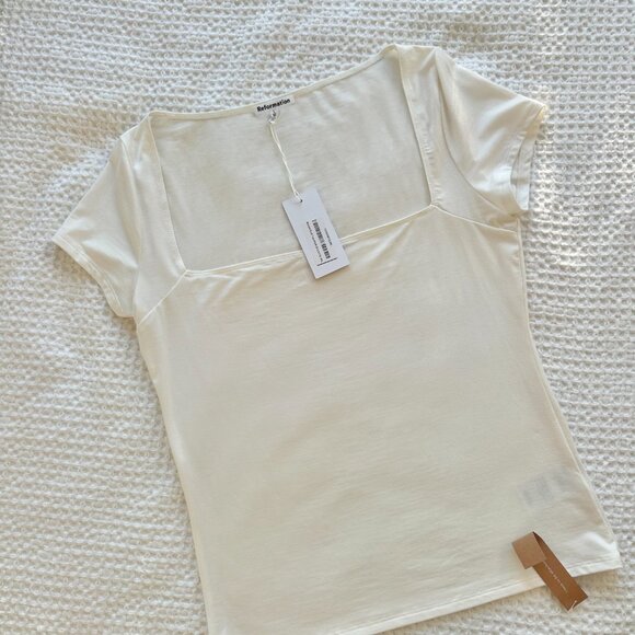 Reformation Bardot Knit Top in White NYT - Picture 4 of 4